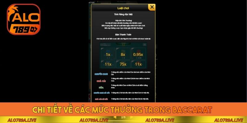 Chi tiết về các mức thưởng trong Baccarat